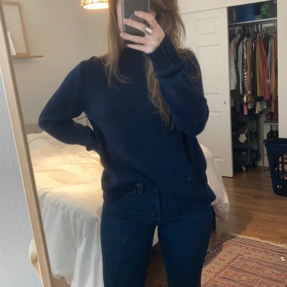 J Crew Knitted Mock Neck Sweater in Navy